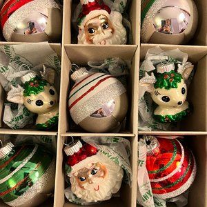 Christmas ornaments Radko Shiny brite set of 9 Santa Reindeer balls MAX6690